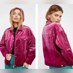 Free People Velvet Bomber/Trucker Jacket magenta xs s